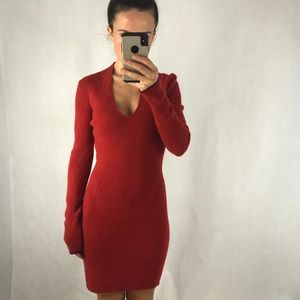Rag and bone 100% cashmere red long sleeve dress